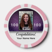 Paarse Glitter Foto Gefeliciteerd Bedrijf Logo Poker Chips (Voorkant)
