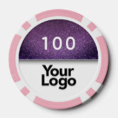 Paarse Glitter Foto Gefeliciteerd Bedrijf Logo Poker Chips (Achterkant)