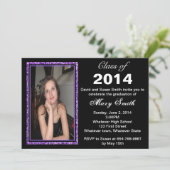 Paarse Glitter Foto Lijst Uitnodiging Afstuderen (Staand voorkant)