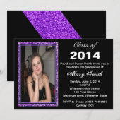 Paarse Glitter Foto Lijst Uitnodiging Afstuderen (Voorkant / Achterkant)