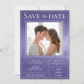 Paarse Glitter Foto slaat de datum op Save The Date (Voorkant)