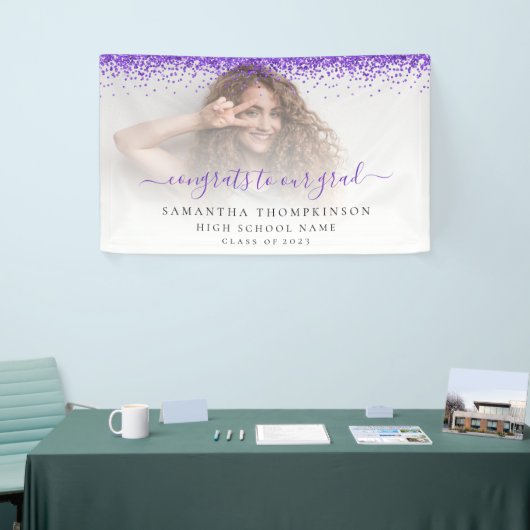 Paarse Glitter Fotoscript 2024 Afstuderen Banner (Beurs)