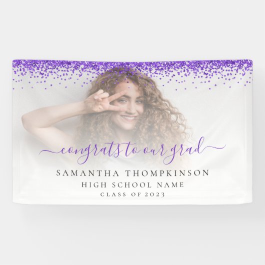 Paarse Glitter Fotoscript 2024 Afstuderen Banner (Horizontaal)