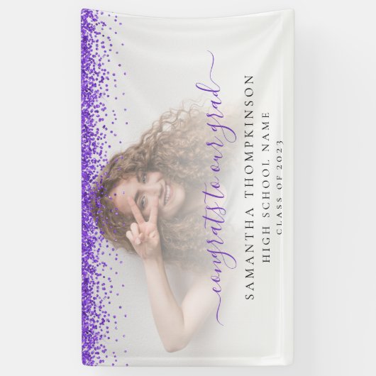 Paarse Glitter Fotoscript 2024 Afstuderen Banner (Verticaal)