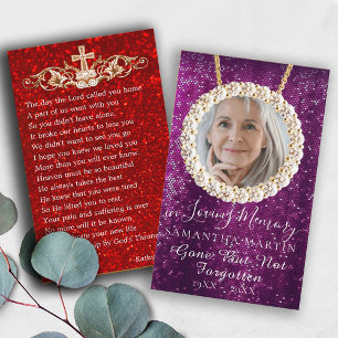 Paarse Glitter Funeral Memorial Prayer Visitekaartje