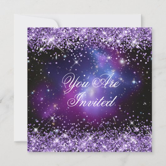 Paarse Glitter Galaxy Cluster Planetarium Weddensc Kaart (Voorkant)