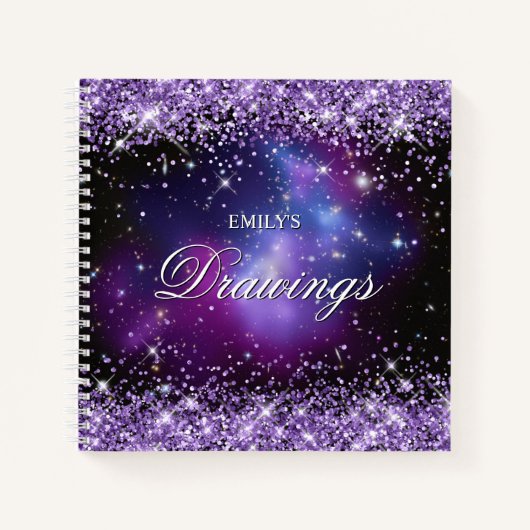 Paarse Glitter Galaxy Cluster Trekking Notitieboek (Voorkant)
