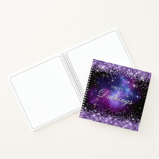 Paarse Glitter Galaxy Cluster Trekking Notitieboek (Binnen)