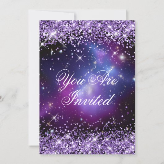 Paarse Glitter Galaxy Planetarium Bruiloft Kaart (Voorkant)