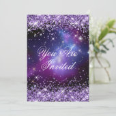 Paarse Glitter Galaxy Planetarium Bruiloft Kaart (Staand voorkant)