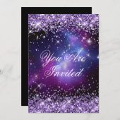 Paarse Glitter Galaxy Planetarium Weddenschap Kaart (Voorkant / Achterkant)
