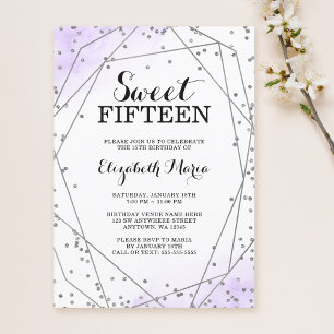 Paarse Glitter Geometric Sweet 15 Quinceañera Kaart
