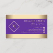Paarse Glitter Geometrisch Goud Lijst Stijlvol Visitekaartje (Achterkant)