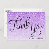 Paarse Glitter Gepersonaliseerd Dank u Briefkaart (Voorkant / Achterkant)
