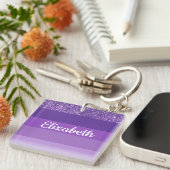 Paarse Glitter Gestreepte Monogram Sleutelhanger (Voorkant Rechts)