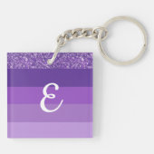 Paarse Glitter Gestreepte Monogram Sleutelhanger (Achterkant)