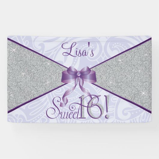 Paarse glitter, gezoet 16 spandoek (Horizontaal)