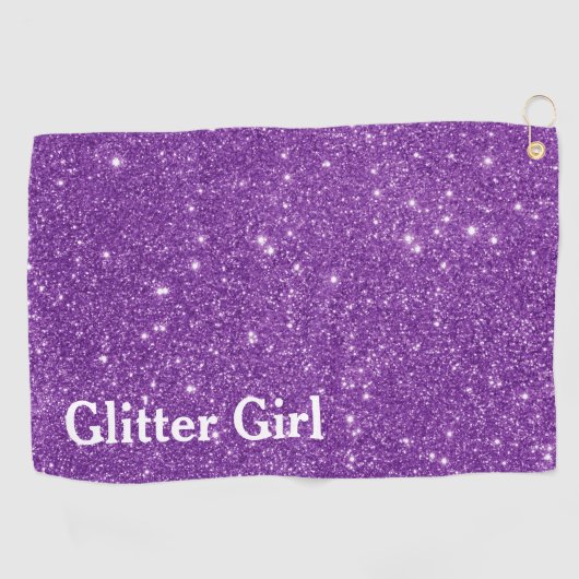 Paarse Glitter Girl Faux Sparkle Golfhanddoek (Horizontaal)
