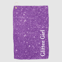 Paarse Glitter Girl Faux Sparkle Golfhanddoek