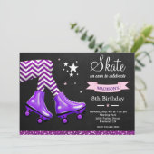 Paarse Glitter Girls Roller Skating Birthday Party Kaart (Staand voorkant)
