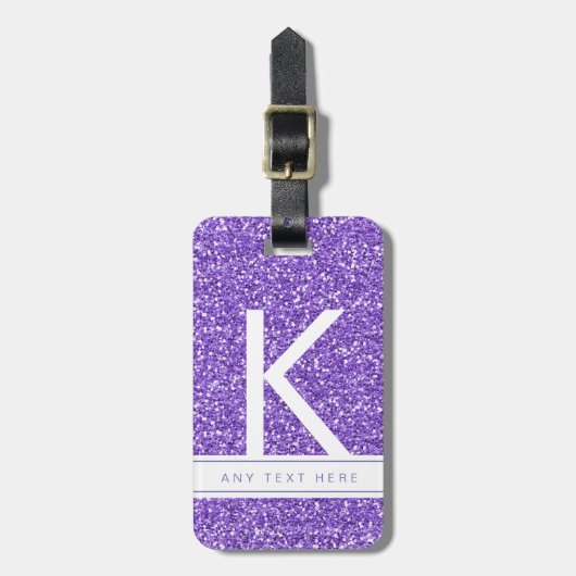 Paarse Glitter Girly Modern Monogrammed Luggage Bagagelabel (Voorkant verticaal)