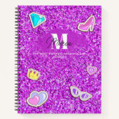 Paarse Glitter Girly Monogram Naam Schetsboek Notitieboek (Voorkant)