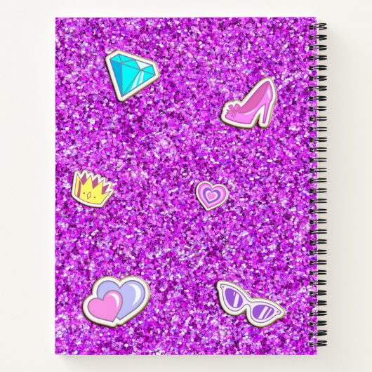 Paarse Glitter Girly Monogram Naam Schetsboek Notitieboek (Achterkant)