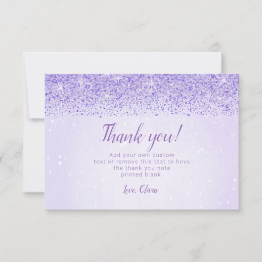 Paarse glitter, glam bedankt kaarten (Voorkant)
