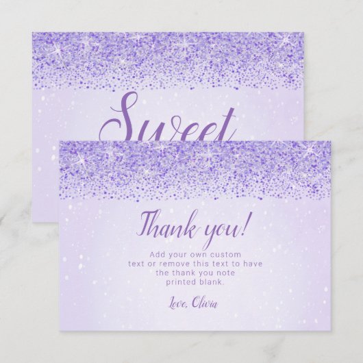 Paarse glitter, glam bedankt kaarten (Voorkant / Achterkant)