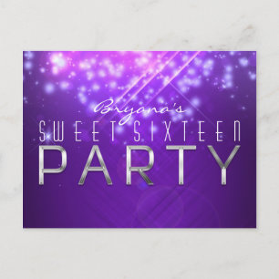 Paarse Glitter Glam Club Vibe FEEST Ansichtkaart Uitnodiging Briefkaart