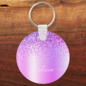Paarse Glitter Glam Metaal Monogram Naam Sleutelhanger (Voorkant)