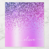 Paarse Glitter Glam Metaal Monogram Naam Wijn Etiket (Enkel label)
