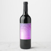 Paarse Glitter Glam Metaal Monogram Naam Wijn Etiket (Voorkant)