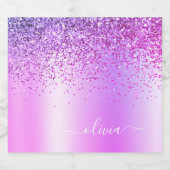 Paarse Glitter Glam Metal Monogram Naam Bier Etiket (Enkel label)