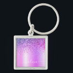 Paarse Glitter Glam Metal Monogram Naam Sleutelhanger<br><div class="desc">Paarse Faux Folie Metallic Sparkle Glitter Borhed Metal Monogram Name Keychains (Sleutelhanger). Dit maakt de perfecte liefhebbende 16 verjaardag,  bruiloft,  vrijgezellenfeest,  verjaardagsdag,  baby shower of vrijgezellenfeest voor iemand die van luxe glam en stijl houdt.</div>