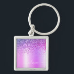Paarse Glitter Glam Metal Monogram Naam Sleutelhanger<br><div class="desc">Paarse Faux Folie Metallic Sparkle Glitter Borhed Metal Monogram Name Keychains (Sleutelhanger). Dit maakt de perfecte liefhebbende 16 verjaardag,  bruiloft,  vrijgezellenfeest,  verjaardagsdag,  baby shower of vrijgezellenfeest voor iemand die van luxe glam en stijl houdt.</div>