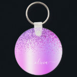 Paarse Glitter Glam Metal Monogram Naam Sleutelhanger<br><div class="desc">Paarse Faux Folie Metallic Sparkle Glitter Borhed Metal Monogram Name Keychains (Sleutelhanger). Dit maakt de perfecte liefhebbende 16 verjaardag,  bruiloft,  vrijgezellenfeest,  verjaardagsdag,  baby shower of vrijgezellenfeest voor iemand die van luxe glam en stijl houdt.</div>
