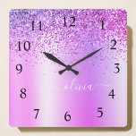 Paarse Glitter Glam Metal Monogram Naam Vierkante Klok<br><div class="desc">Paarse Faux Folie Metallic Sparkle Glitter Brushed Metal Monogram Name Clock. Dit maakt de perfecte liefhebbende 16 verjaardag,  bruiloft,  vrijgezellenfeest,  verjaardagsdag,  baby shower of vrijgezellenfeest voor iemand die van luxe glam en stijl houdt.</div>