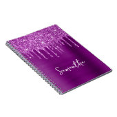 Paarse Glitter Glam Naam met Druppels Notitieboek (Rechterzijde)