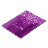 Paarse Glitter Glam Naam met Druppels Notitieboek (Linkerzijde)
