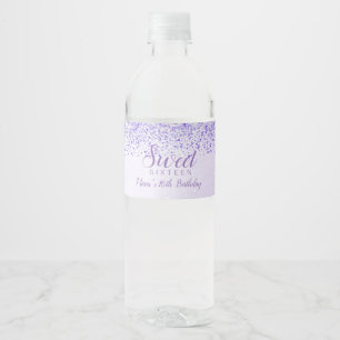 Paarse glitter, Glam Sweet 16 Etiket op waterflesj