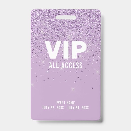 Paarse Glitter Glam VIP All Access Pas Evenement I Badge (Voorzijde)