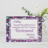 Paarse Glitter Glam zal je mijn Bridesmaid zijn Kaart (Staand voorkant)