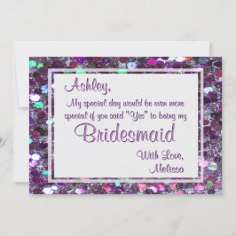 Paarse Glitter Glam zal je mijn Bridesmaid zijn Kaart