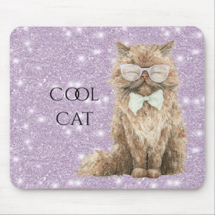 Paarse Glitter Glans Bruine Cool Cat Bril Muismat