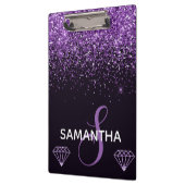 Paarse Glitter Glans & Diamanten Monogram Klembord (Links)