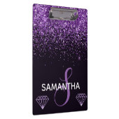 Paarse Glitter Glans & Diamanten Monogram Klembord (Rechts)