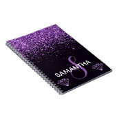Paarse Glitter Glans & Diamanten Monogram Notitieboek (Rechterzijde)