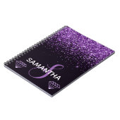 Paarse Glitter Glans & Diamanten Monogram Notitieboek (Linkerzijde)