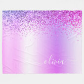 Paarse Glitter Glans Metaal Monogram Naam Fleece Deken (Voorkant (Horizontaal))
